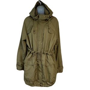 H&M Womens Utility Jacket Anorak Size M Zip‎ Hooded Funnel Collar Green Gorpcore